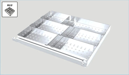 Aluminum drawer for ST/CHL 700/1200, powder coated pull out slides with compartments Pol-Eko