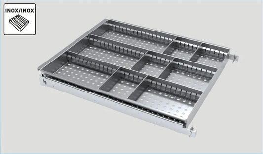 INOX drawer for ST/CHL 1450, stainless steel pull out slides with compartments Pol-Eko