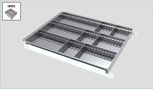 INOX drawer for ST/CHL 500, powder coated pull out slides with compartments Pol-Eko