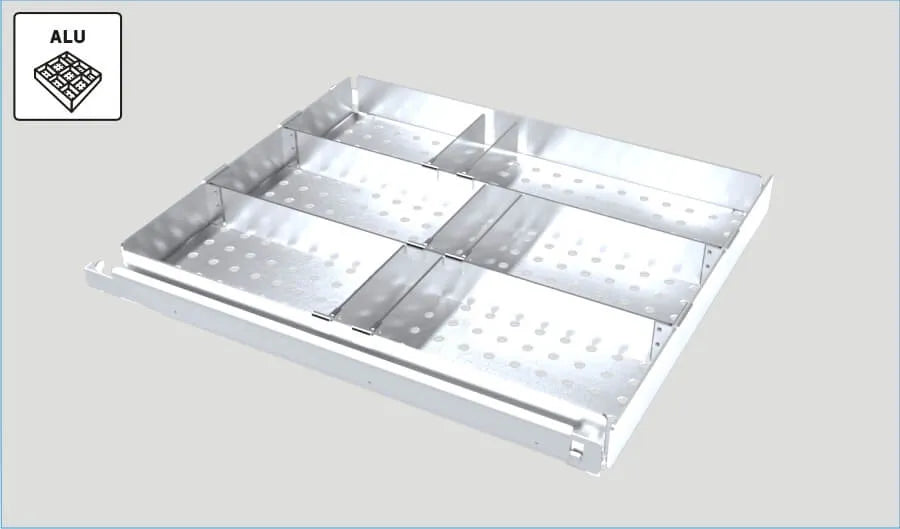 Aluminum drawer for ST/CHL 1, powder coated pull out slides with compartments Pol-Eko