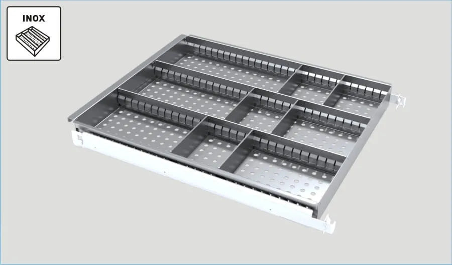 INOX drawer for ST/CHL 1, powder coated pull out slides with compartments Pol-Eko