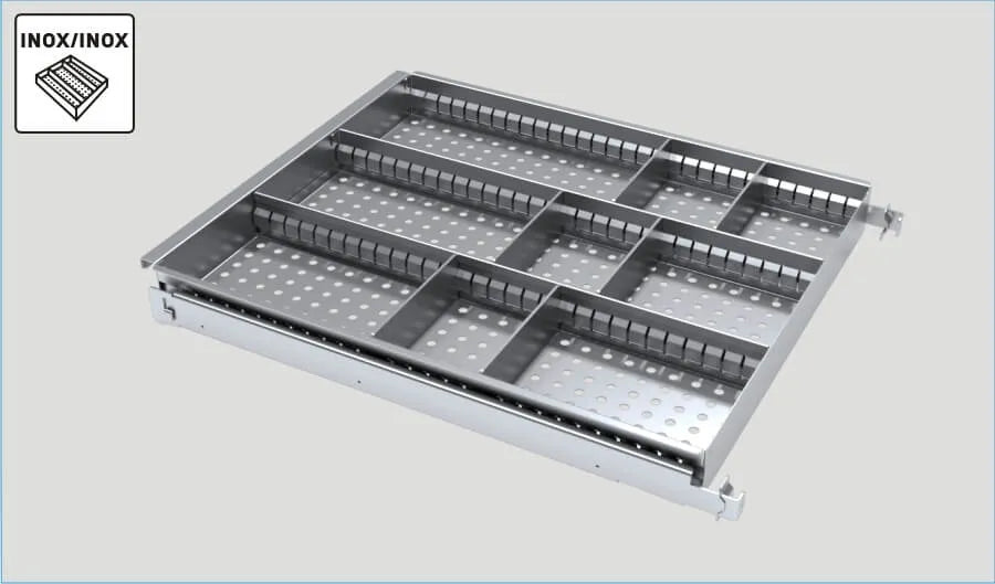 INOX drawer for ST/CHL 1, stainless steel pull out slides with compartments Pol-Eko